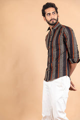 Black Printed Jaipuri Cotton Shirt