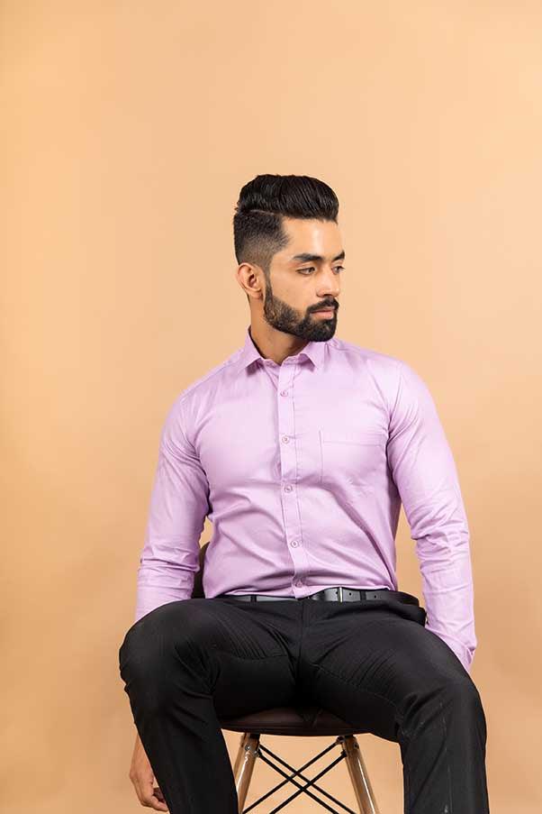 Lilac Solid Cotton Shirt - Tistabene