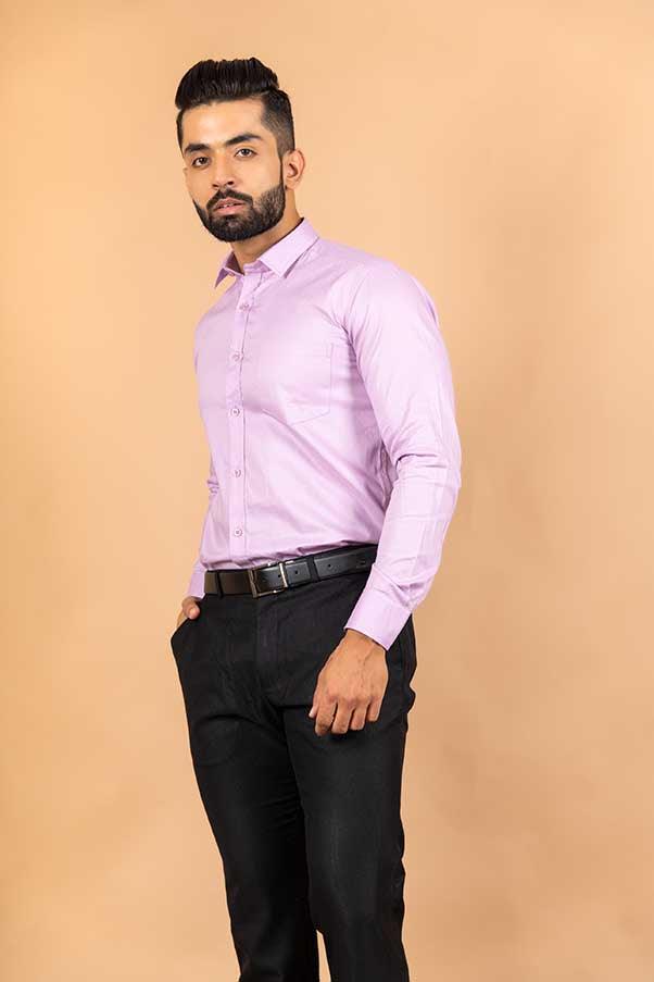 Lilac Solid Cotton Shirt - Tistabene