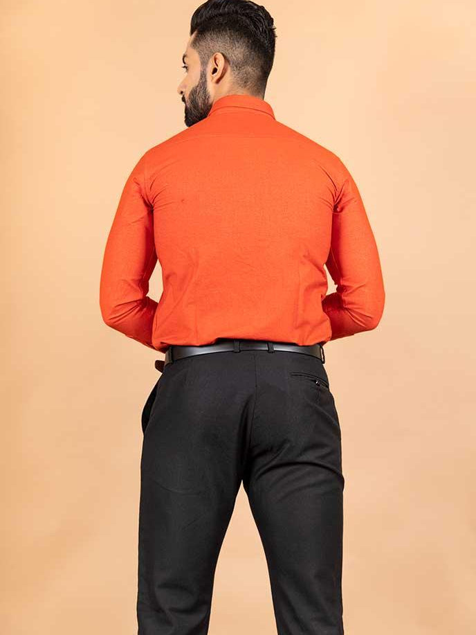 Orange Solid Cotton Shirt - Tistabene