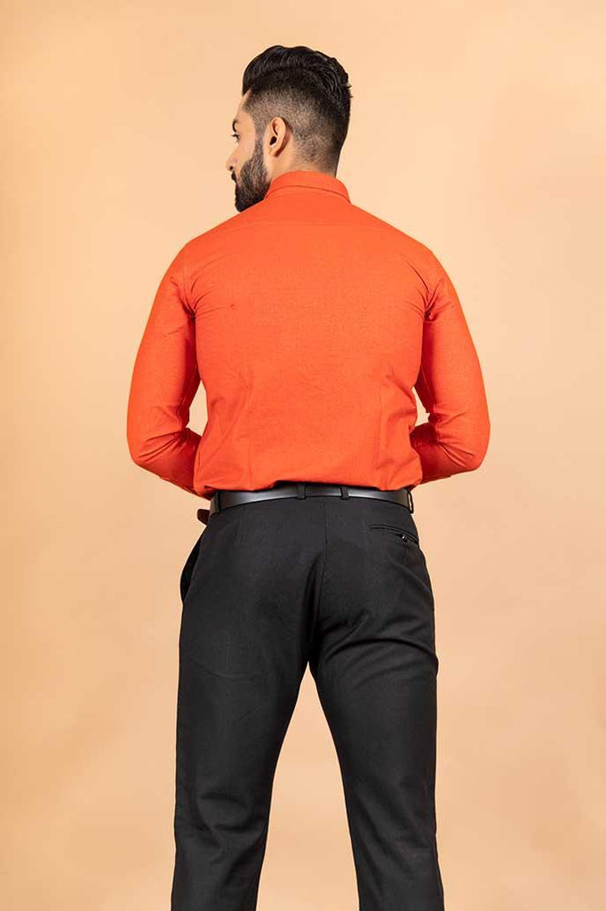 Orange Solid Cotton Shirt - Tistabene