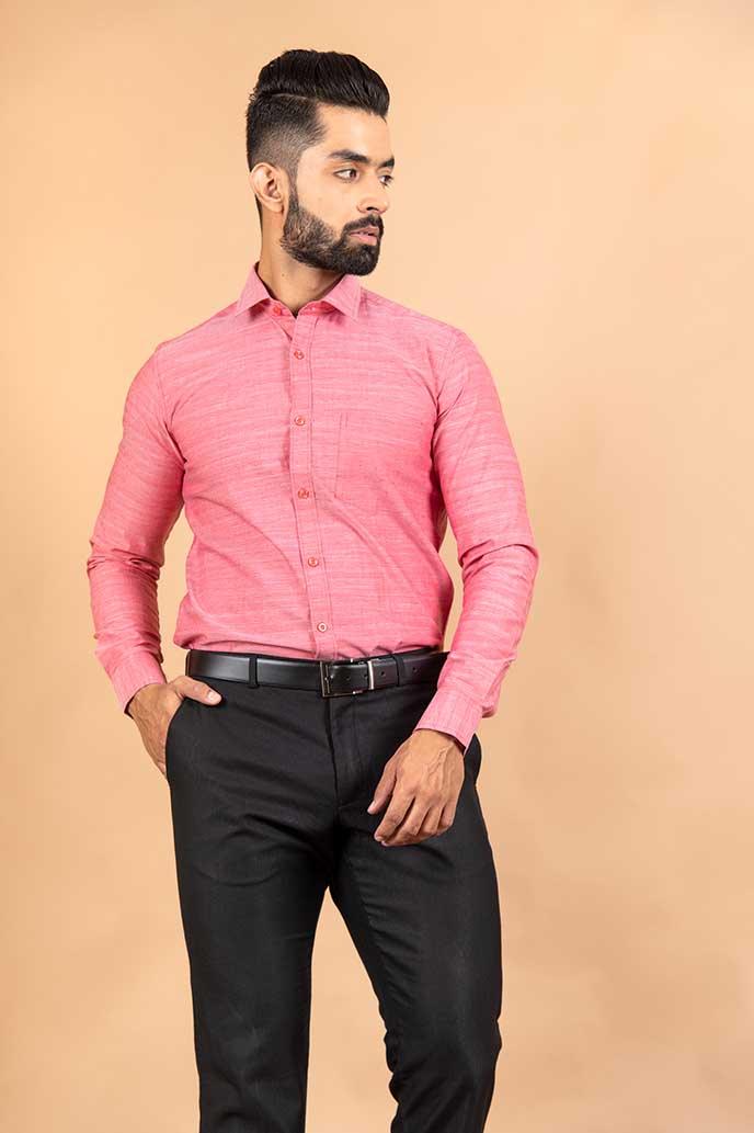 Pink Solid Cotton Shirt - Tistabene