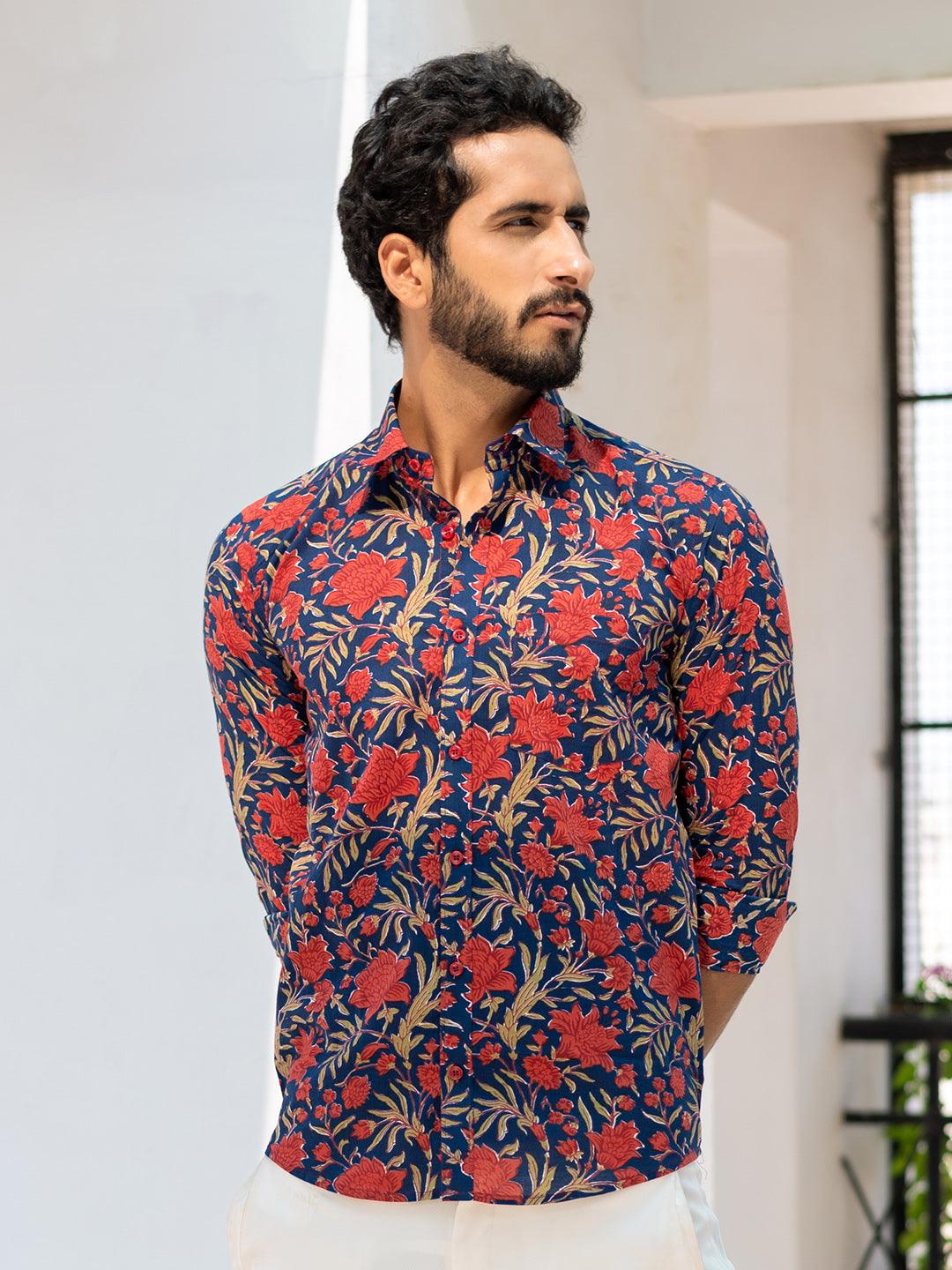 Blue Floral Jaipuri Printed Shirt - Tistabene