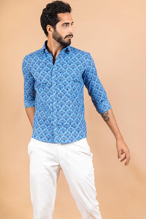 Buy Blue Floral Jaipuri Cotton Printed Shirt Online