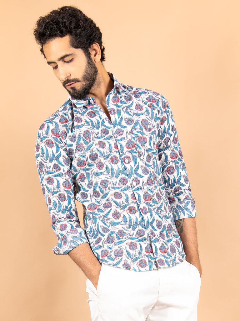 Blue Jaipuri Printed Cotton Shirt - Tistabene