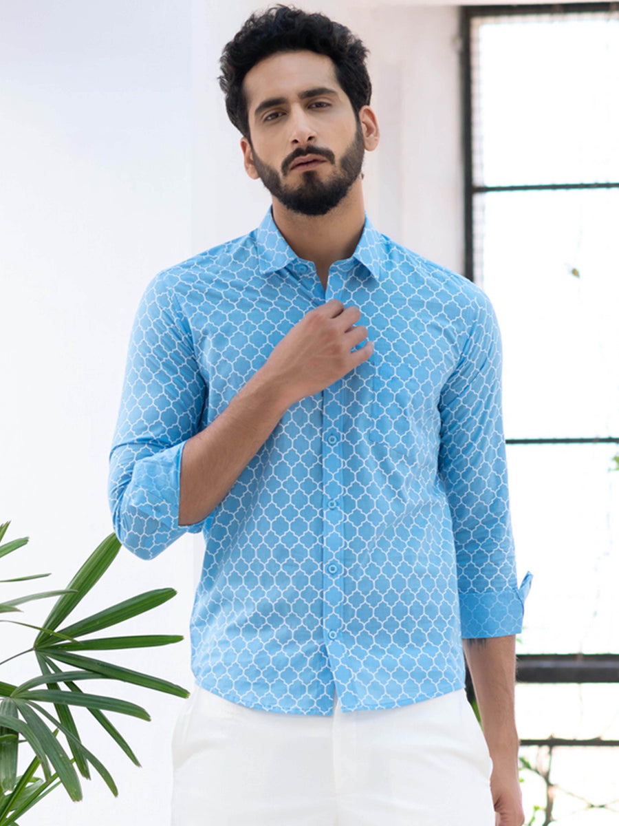Buy Premium Blue Jaipuri Printed Cotton Shirt Online | Tistabene