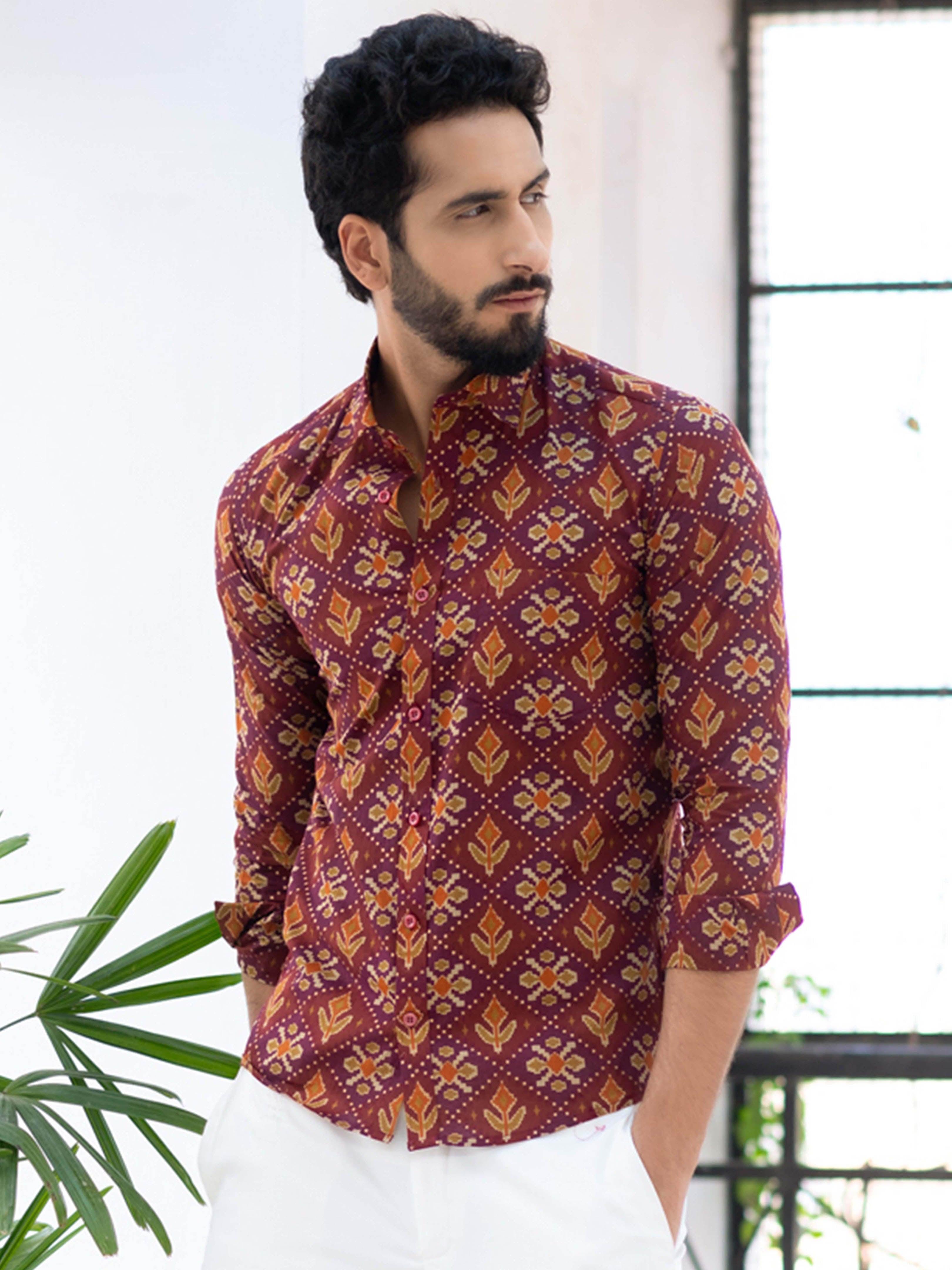 Buy Maroon Cotton Jaipuri Printed Shirts For Men Online | Tistabene ...