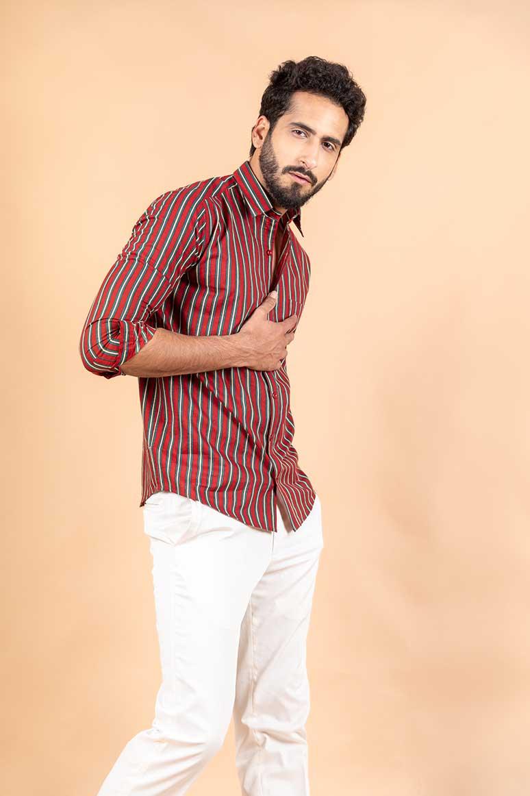 Red Stripe Jaipuri Cotton Shirt - Tistabene