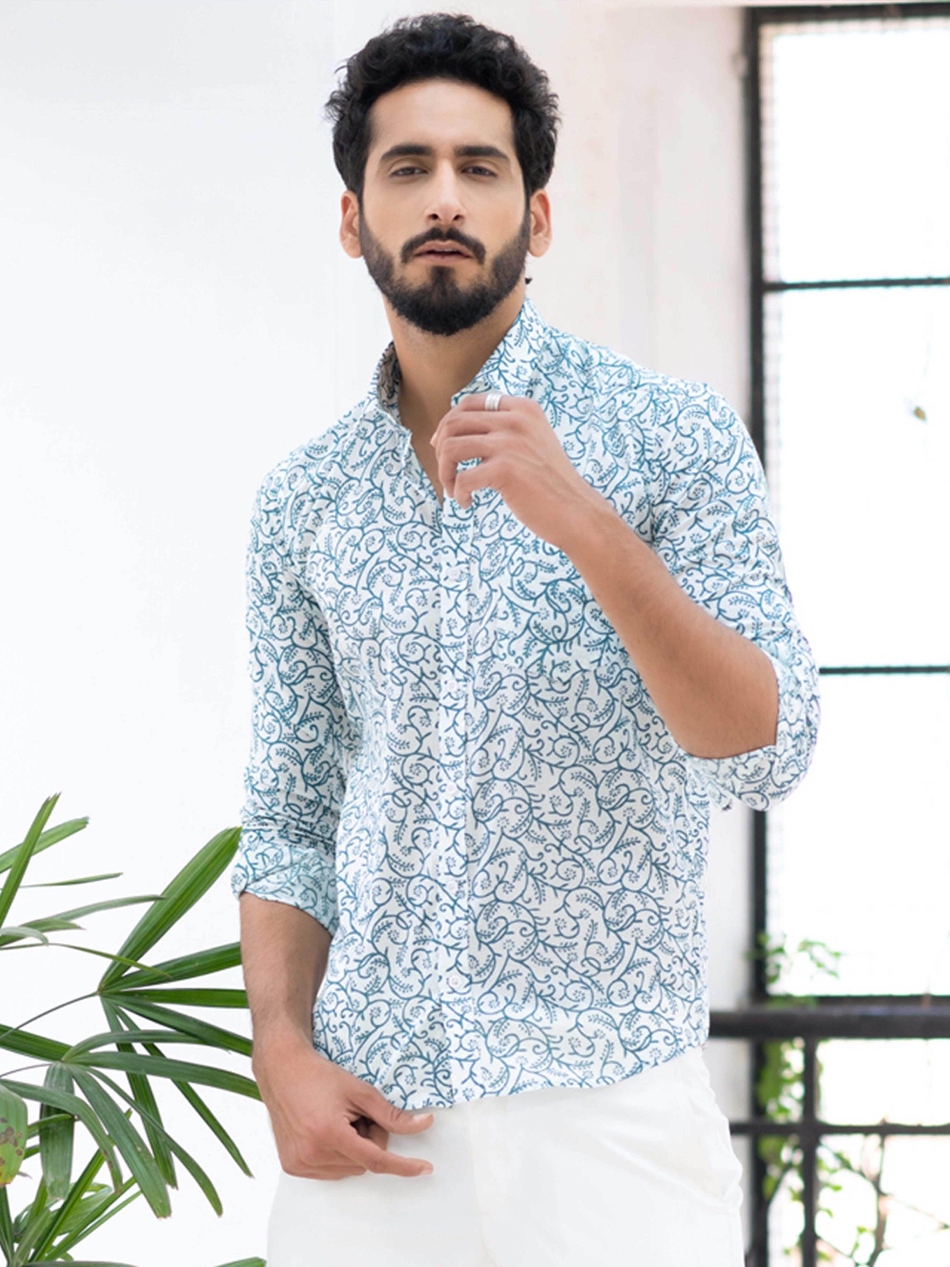 Printed Shirts For Men Buy Sea Green Jaipuri Printed Shirt For Men