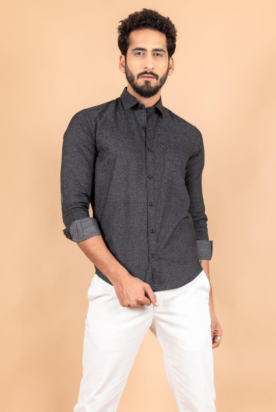 Black Formal Solid Giza Cotton Shirt - Tistabene