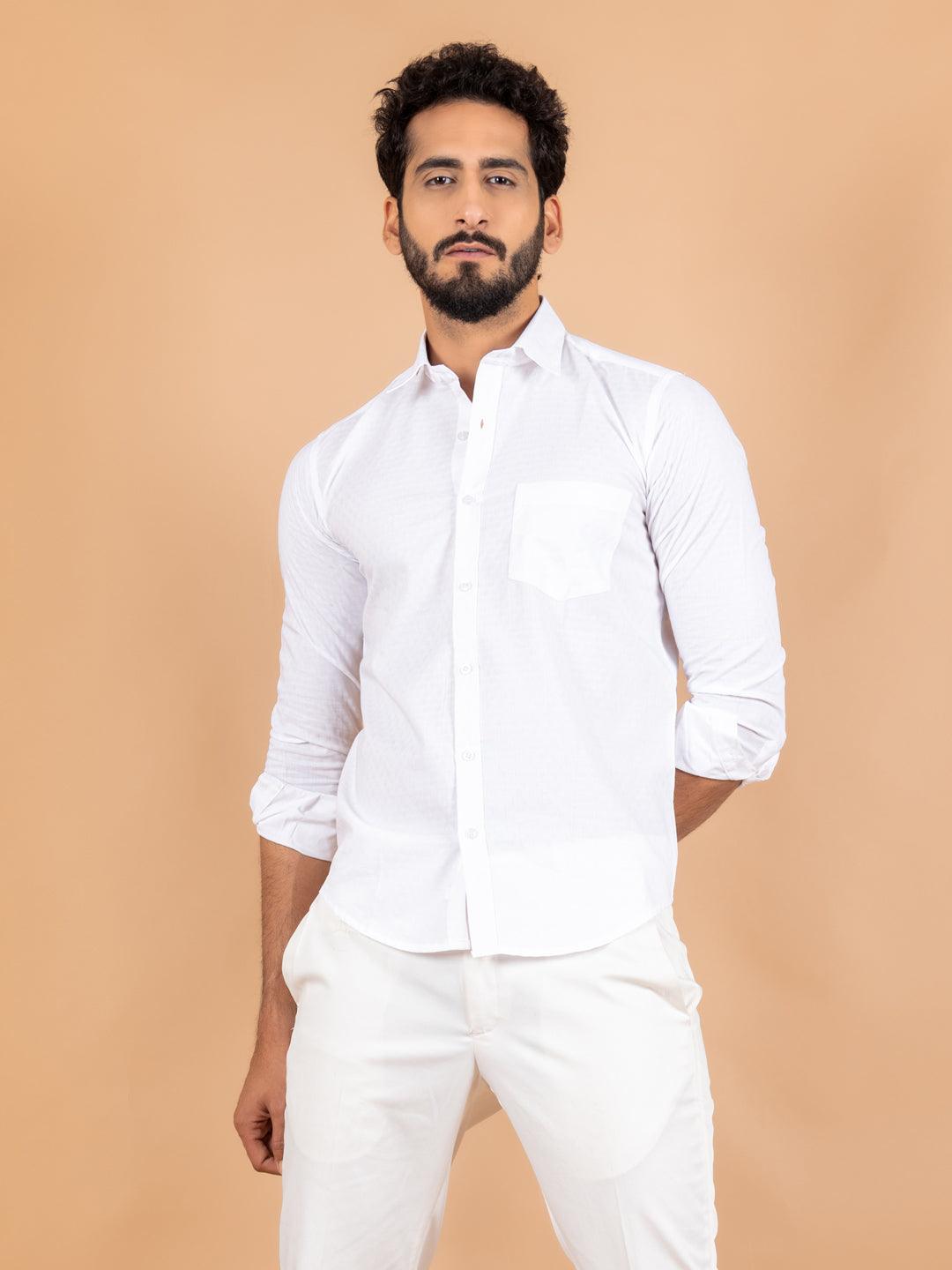White Formal Solid Giza Cotton Shirt - Tistabene