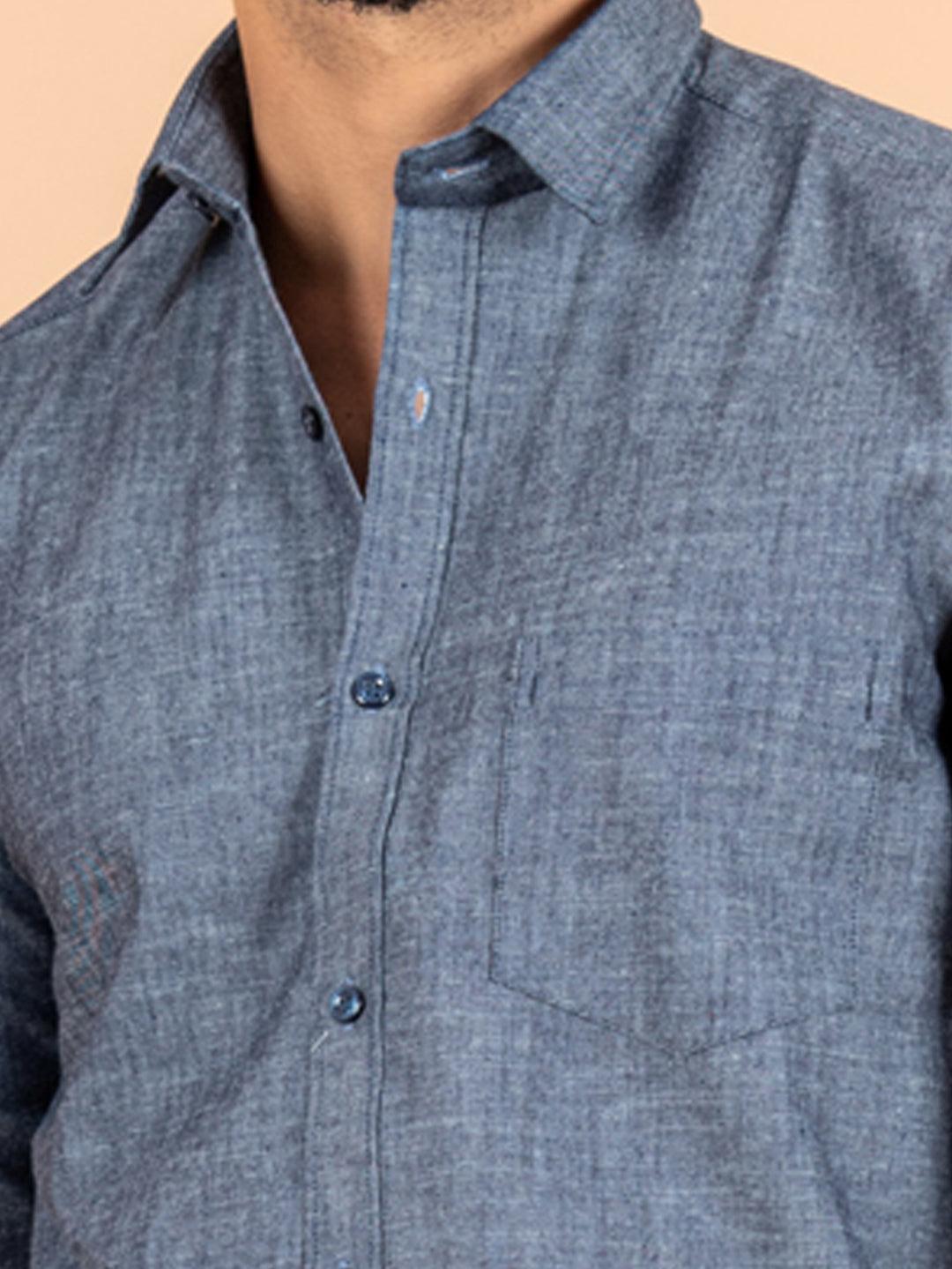 Blue Denim Fabric Solid Shirt - Tistabene