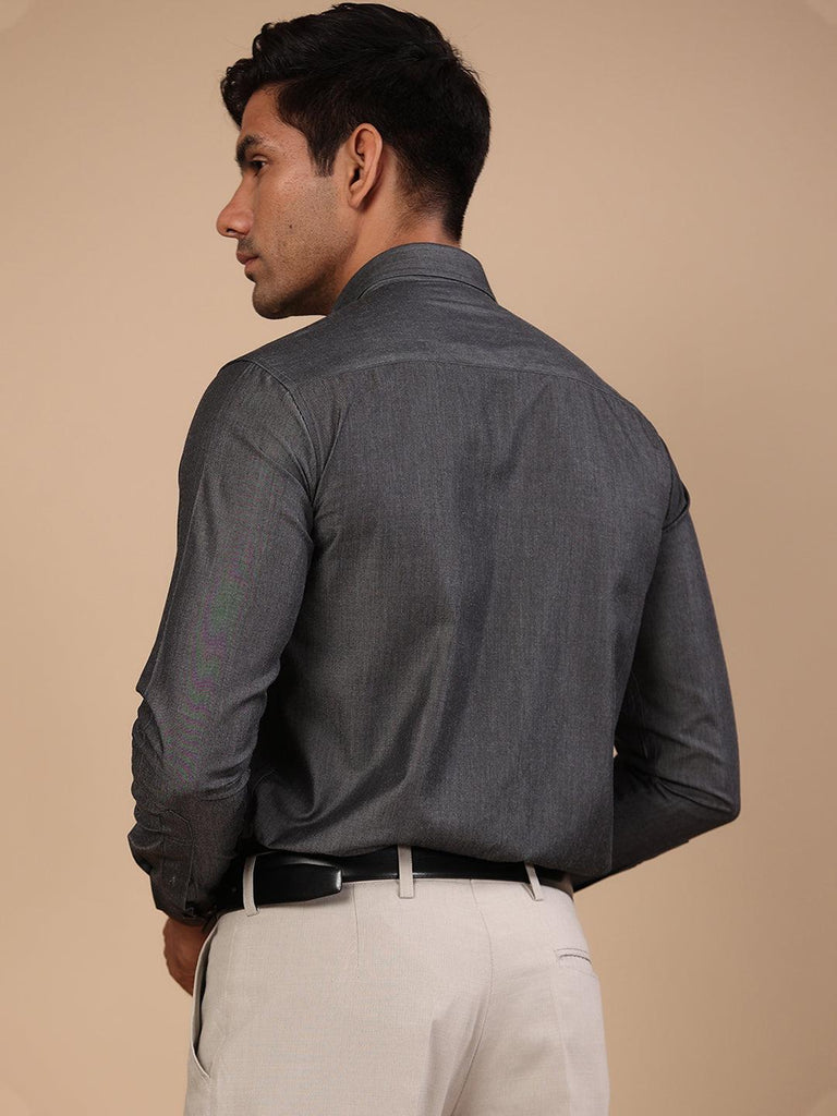Black Denim Fabric Solid Shirt - Tistabene