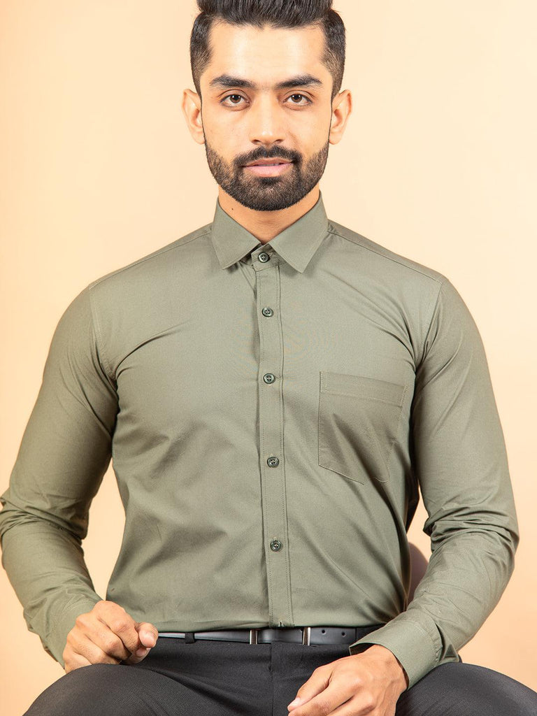 Green Solid Cotton Shirt - Tistabene