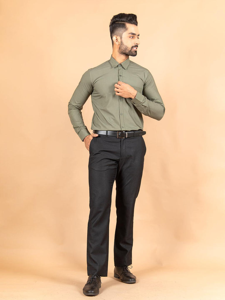 Green Solid Cotton Shirt - Tistabene