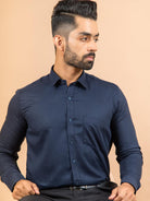 Navy Blue Solid Cotton Shirt - Tistabene