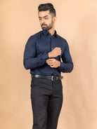 Navy Blue Solid Cotton Shirt - Tistabene
