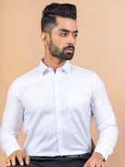 White Self Weaved Cotton Shirt - Tistabene