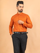 Orange Self Weaved Cotton Shirt - Tistabene