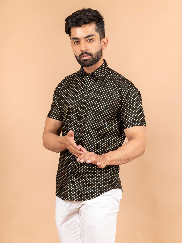 Black Jaipuri Printed Cotton Shirt - Tistabene