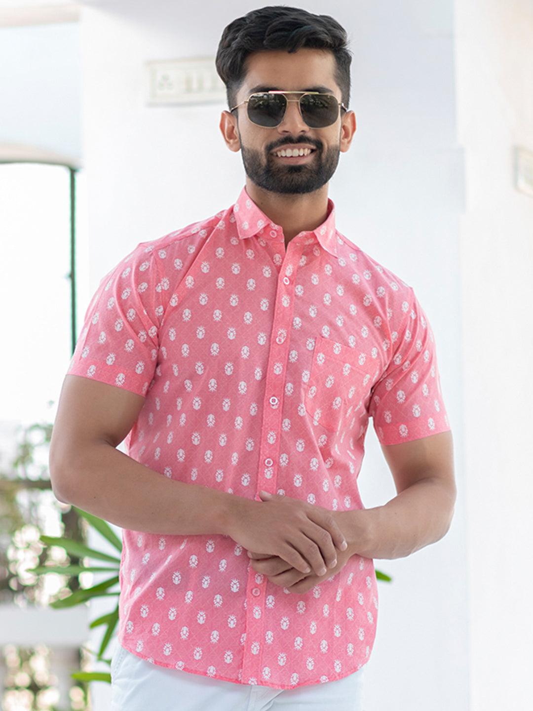 Buy Modern Pink Jaipuri Printed Shirt For Men Online | Tistabene