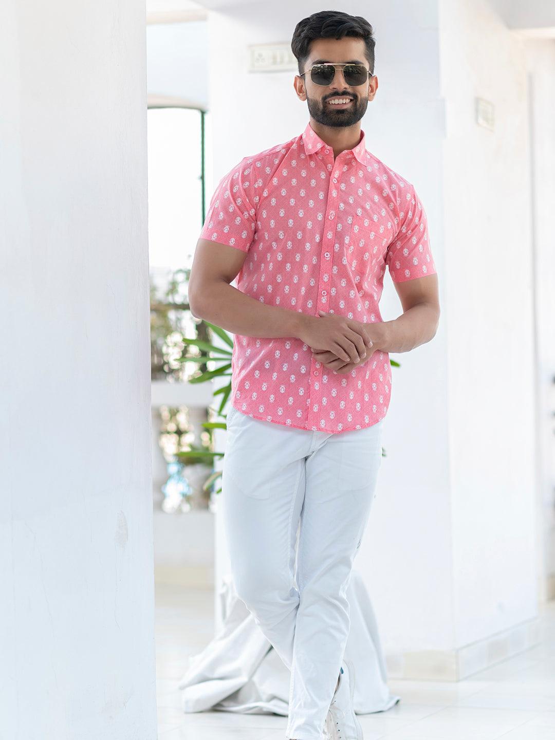 Buy Modern Pink Jaipuri Printed Shirt For Men Online | Tistabene