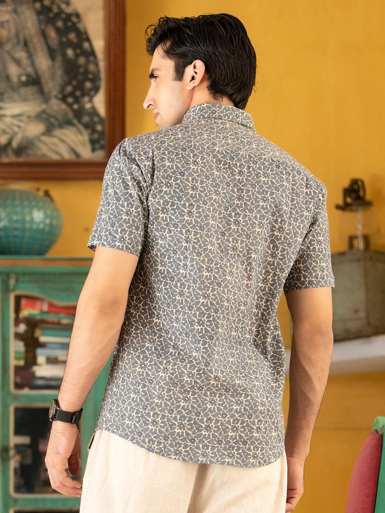 Grey Jaipuri Printed Cotton Half Shirt - Tistabene