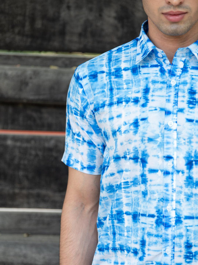Blue Designer Crepe Half Sleeves Shirt - Tistabene