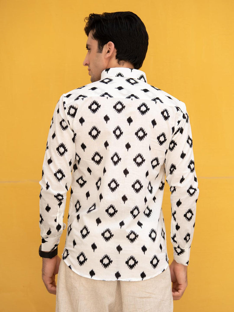 White Jaipuri Printed Cotton Shirt - Tistabene