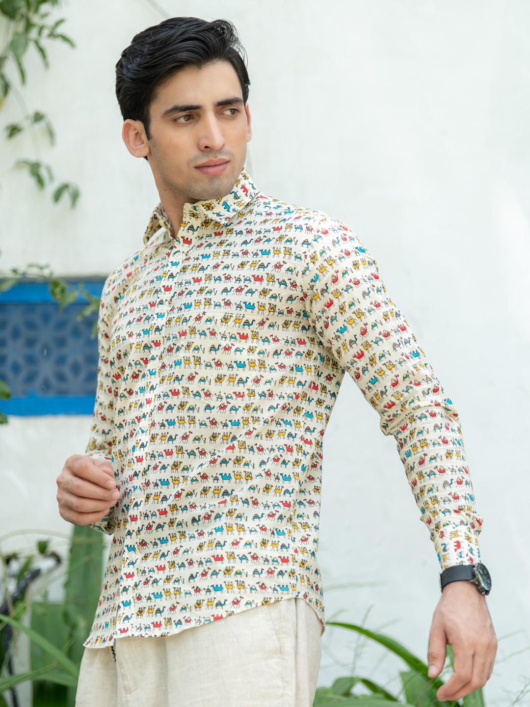 Buy Classy Camel Jaipuri Printed Shirt Online | Tistabene - Tistabene