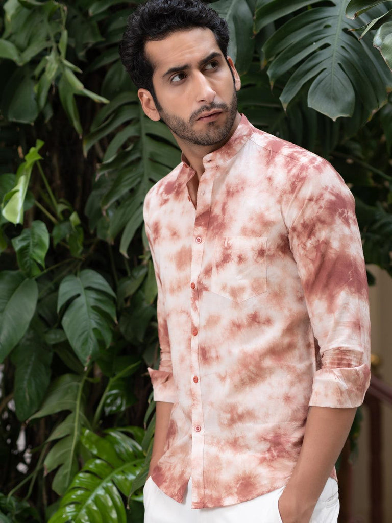 Brown Tie and dye Full Sleeves Cotton Shirt - Tistabene