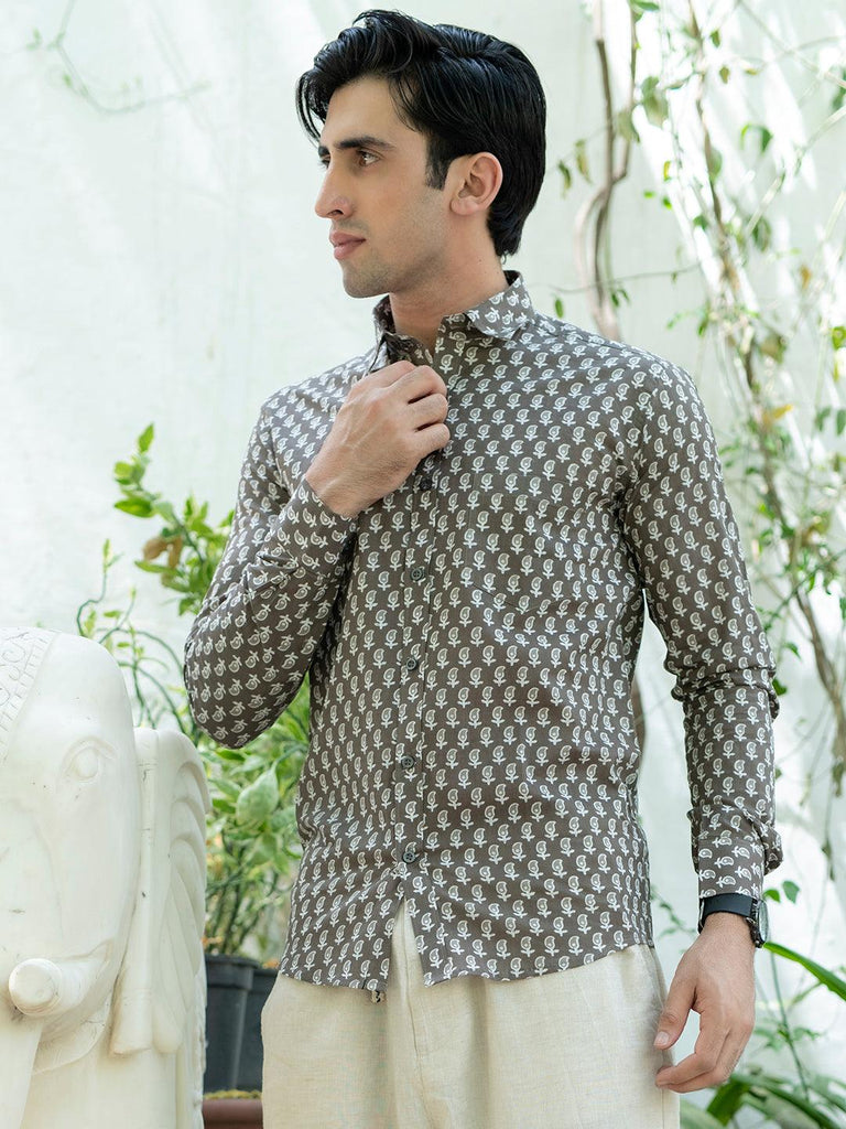 Brown Jaipuri Printed Cotton Shirt - Tistabene