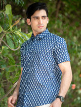 Blue Jaipuri Printed Cotton Half Sleeve Shirt