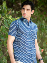 Blue Jaipuri Printed Cotton Half Sleeve Shirt