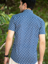 Blue Jaipuri Printed Cotton Half Sleeve Shirt