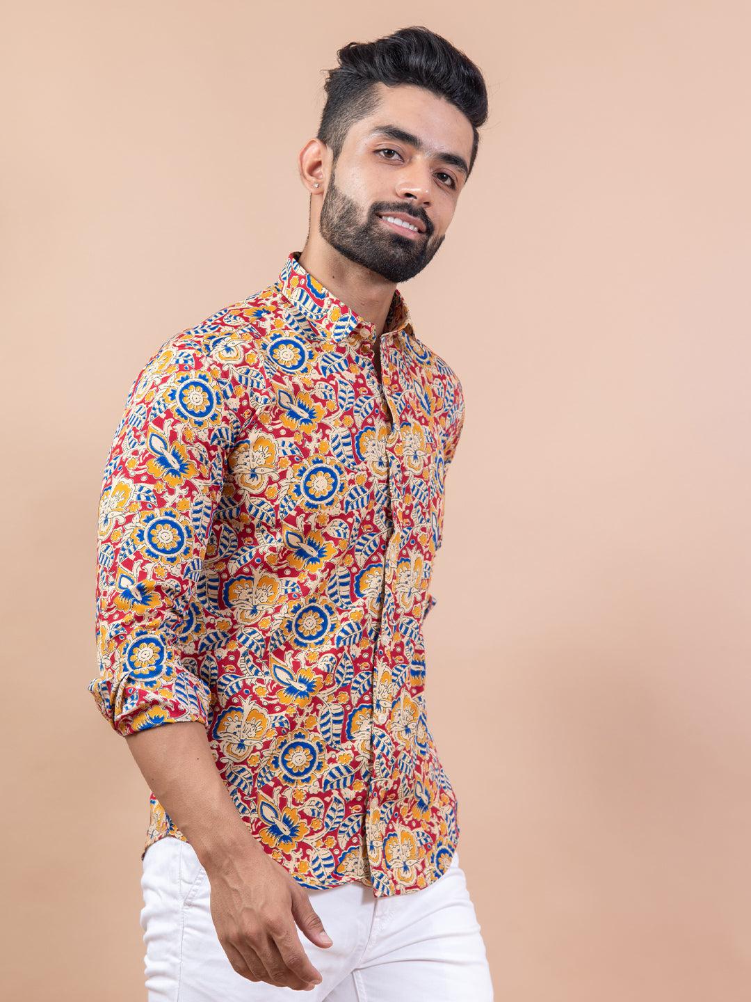 Buy Full Sleeves Cotton Pink Leheriya Print Shirt Online