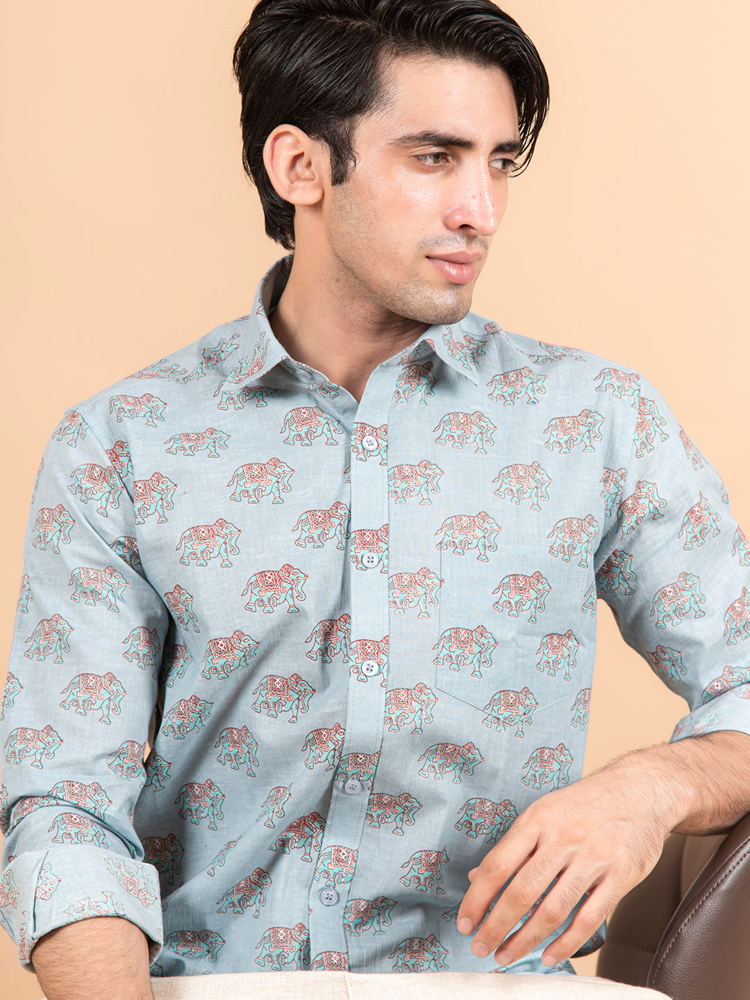 printed blue shirt