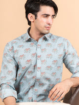 printed blue shirt