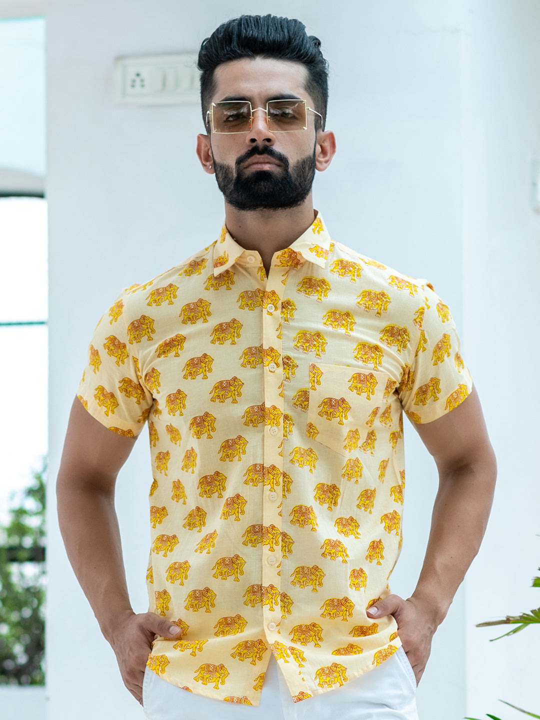 Buy Yellow Elephan Printed Half Sleeve Shirt Online | Tistabene - Tistabene
