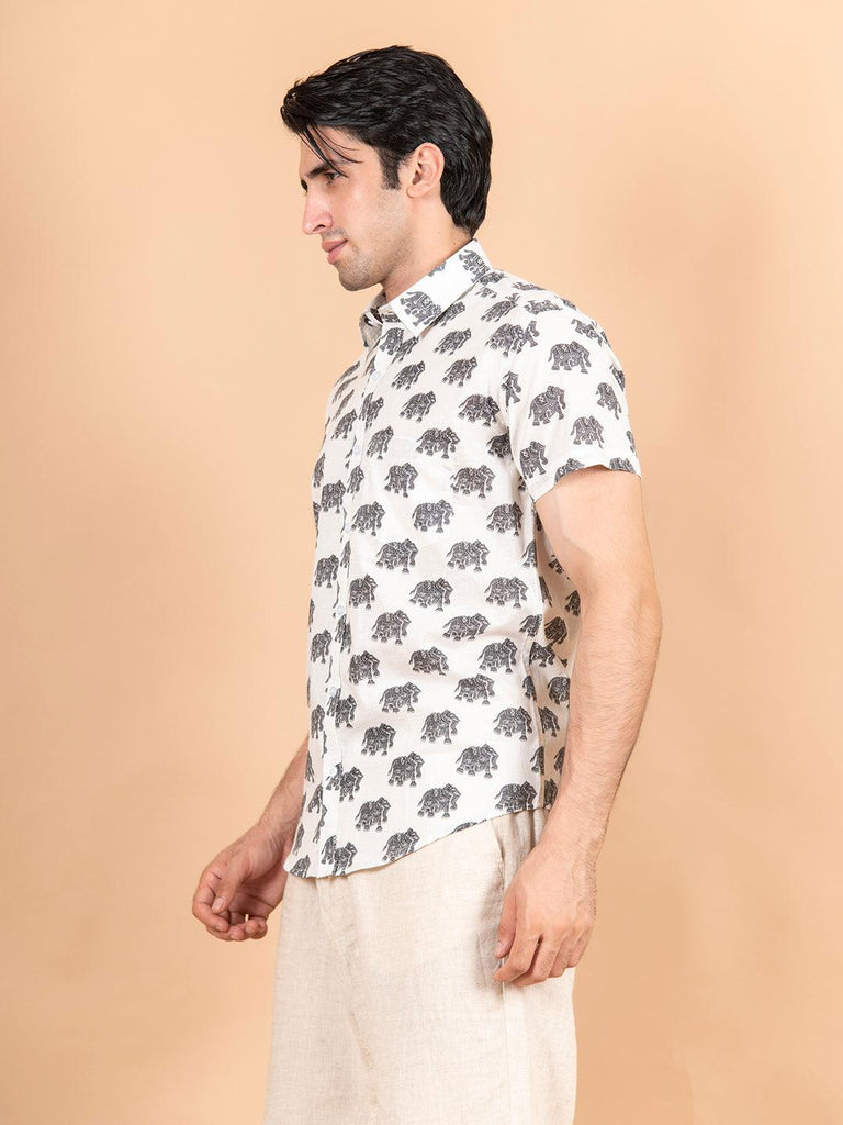 Elephant Print Half Sleeves Shirt - Tistabene