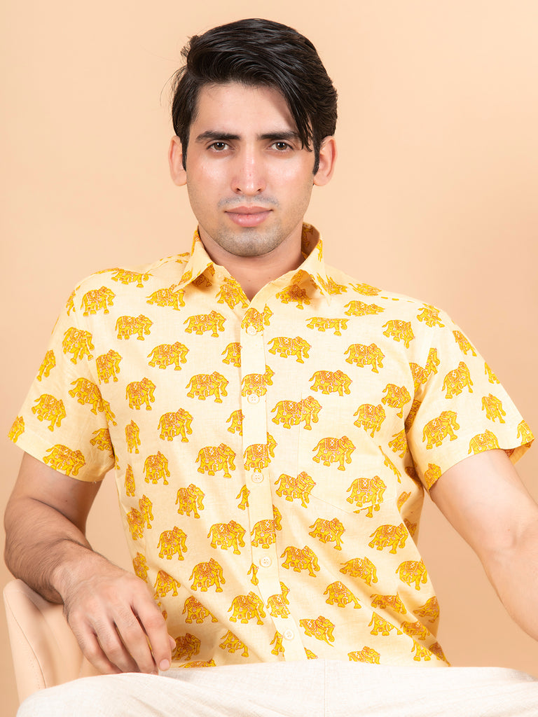 Yellow Printed shirts For men
