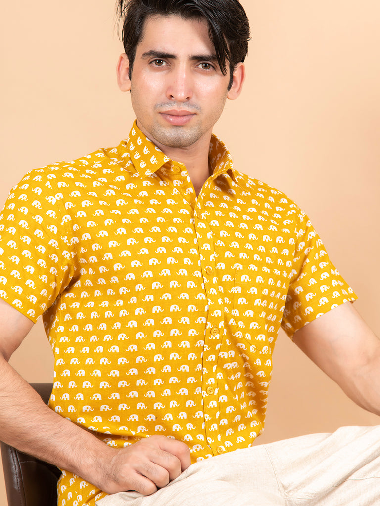 yellow printed shirt