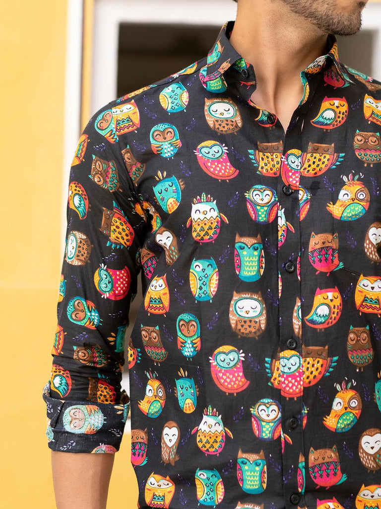 Buy Designer Black Owl Imprinted Shirt Online | Tistabene