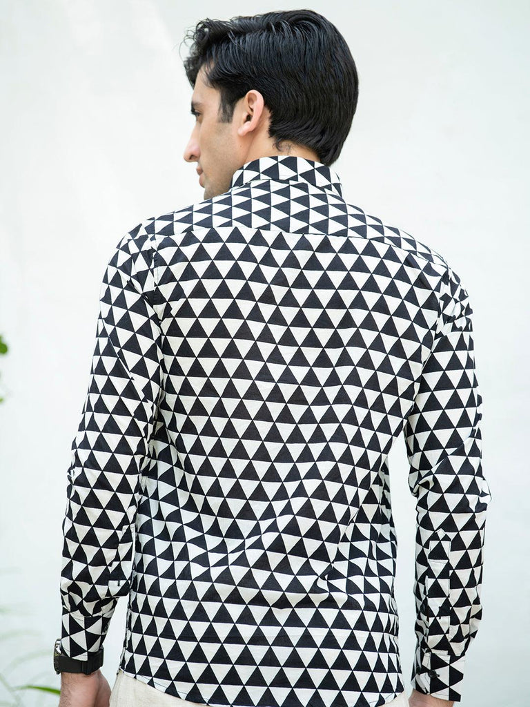 Black And White Triangle Cheque Print Shirt - Tistabene