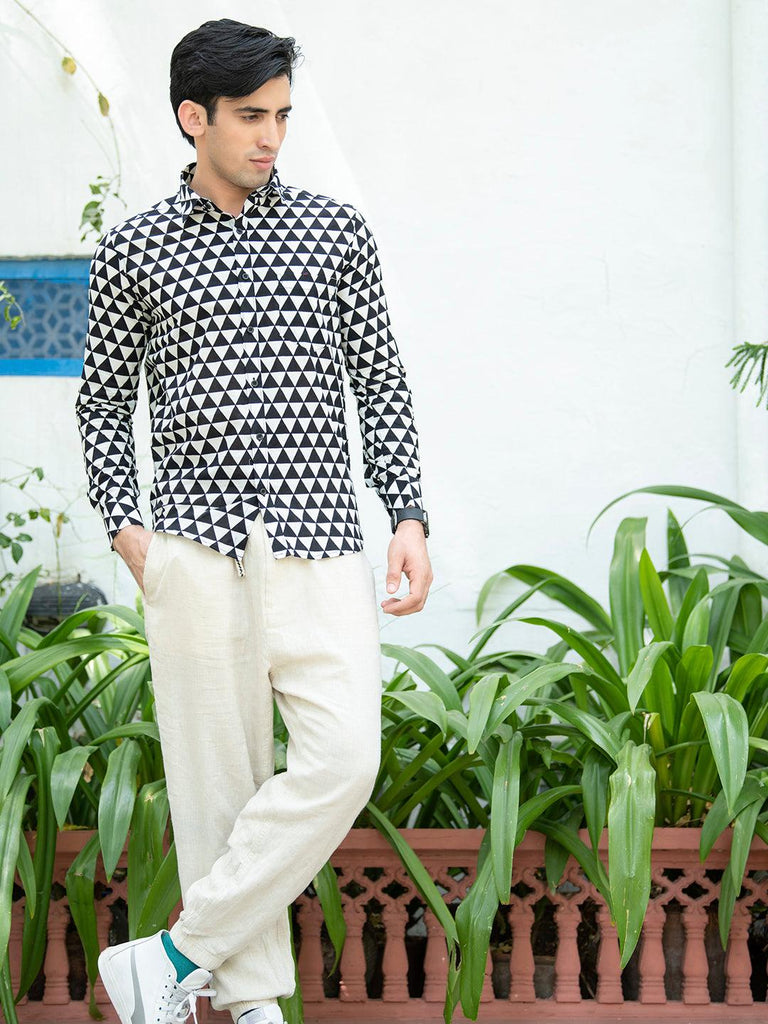 Black And White Triangle Cheque Print Shirt - Tistabene