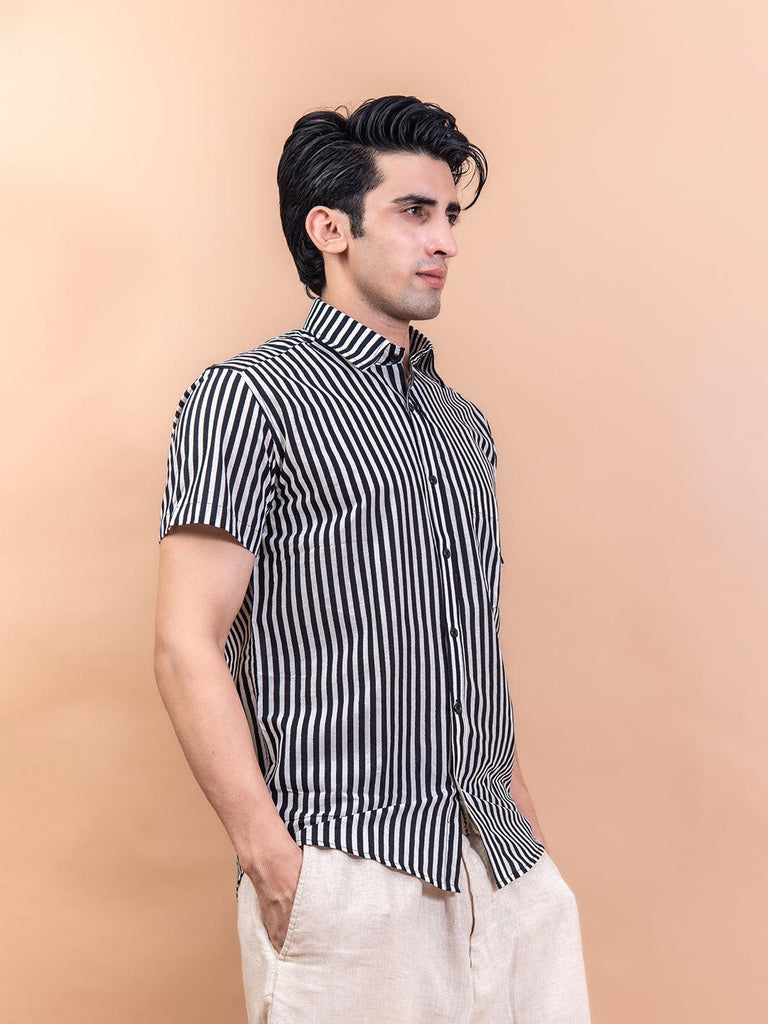 Black & White Zebra Printed Half Sleeve Shirt - Tistabene