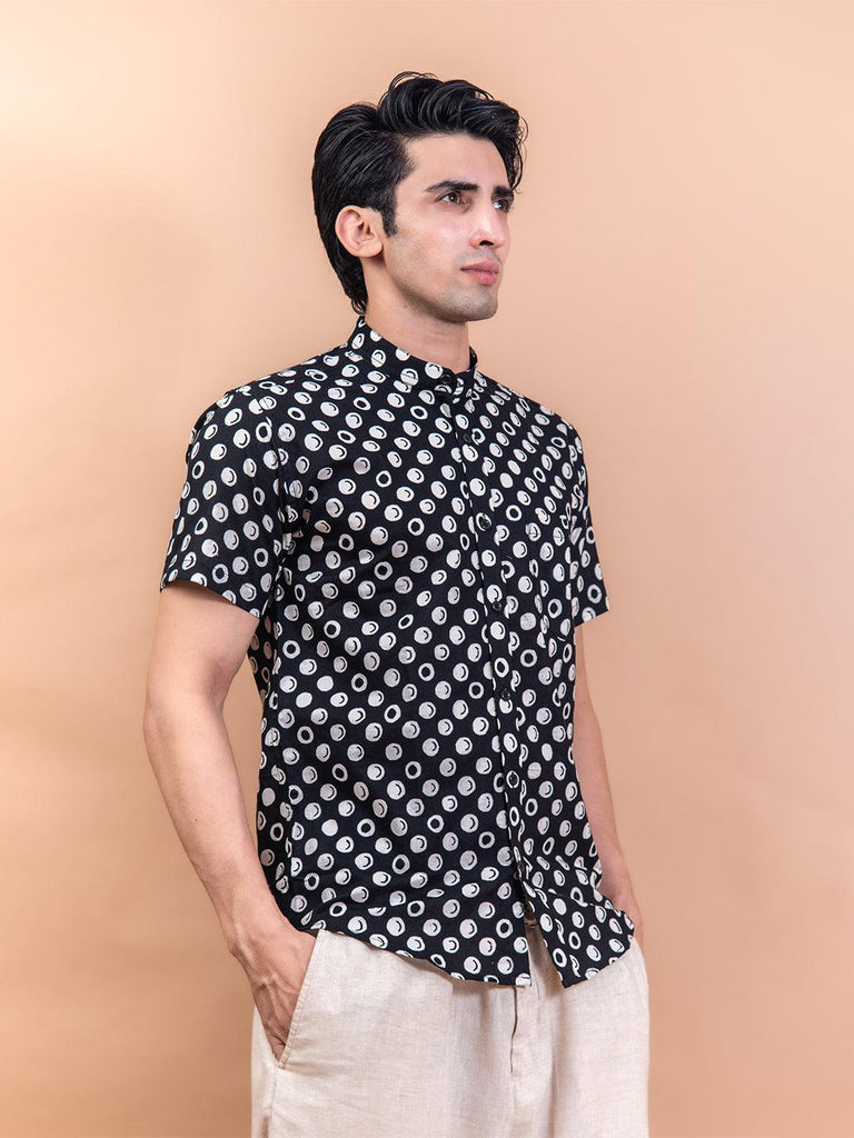 Black & White Polka Dots Printed Half Sleeve Shirt - Tistabene