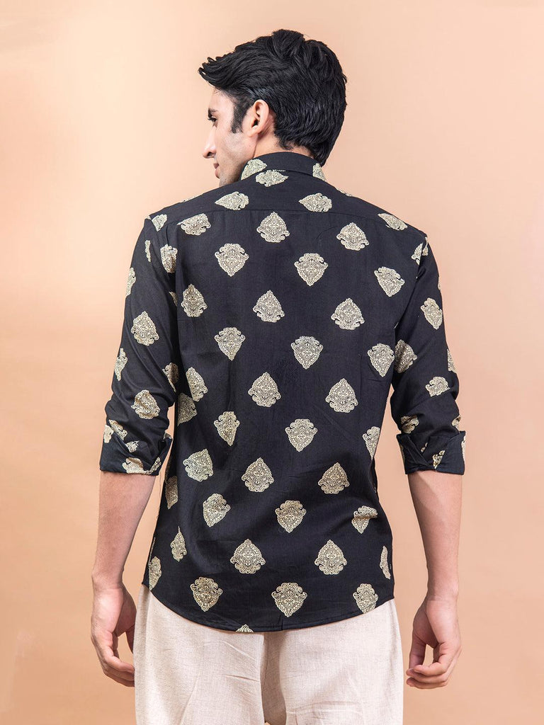 Black Motifs Jaipuri Printed Full Sleeves Shirt - Tistabene