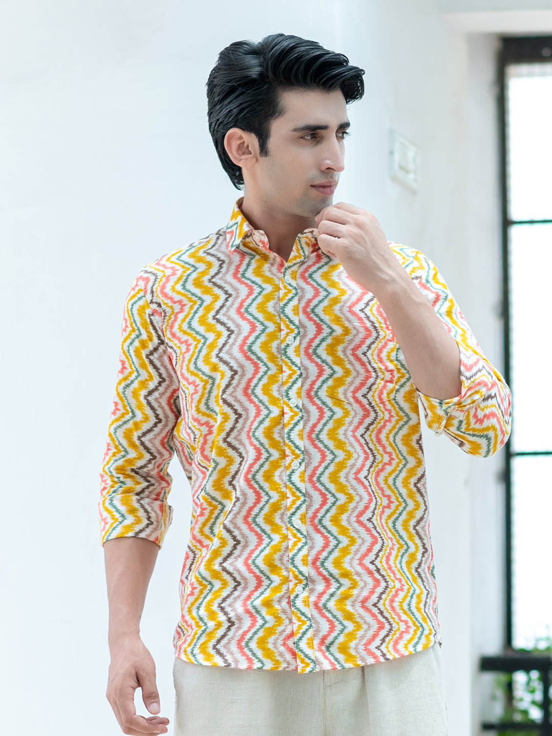 Chevron Full Sleeves Cotton Print Shirt