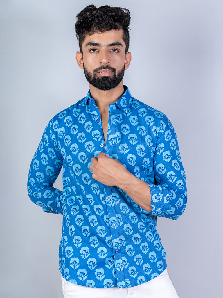 blue printed shirts for men